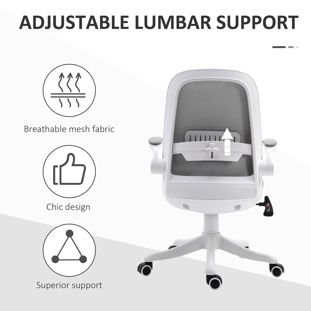 Grey Linen-Touch Fabric Office Chair with Flip-up Arms O566810