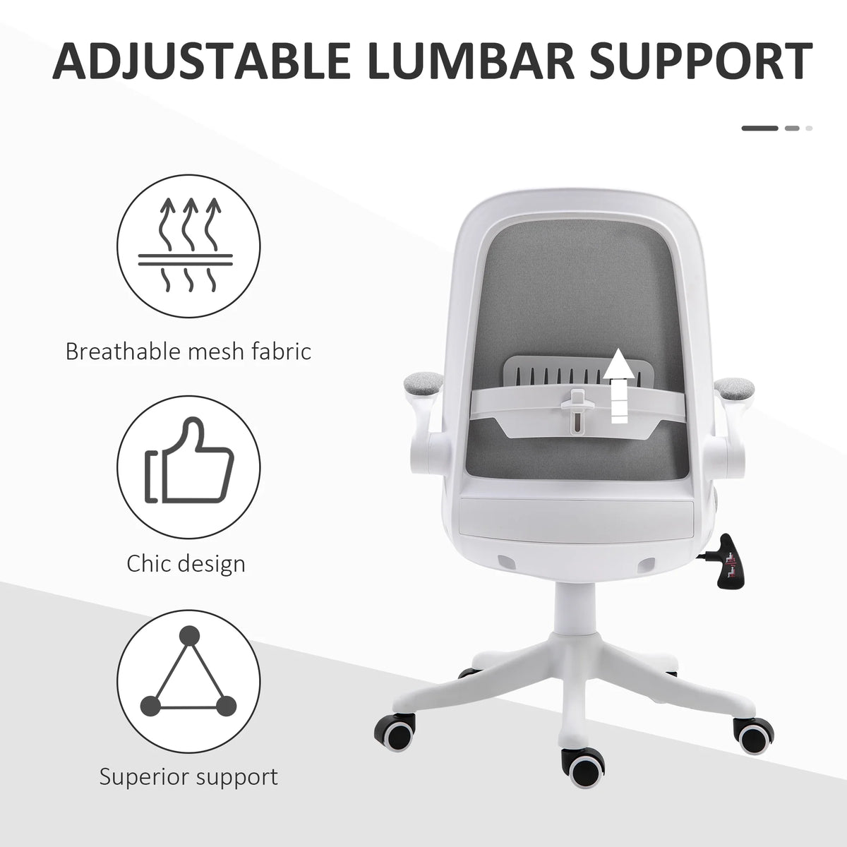 Grey Linen-Touch Fabric Office Chair with Flip-up Arms O566810