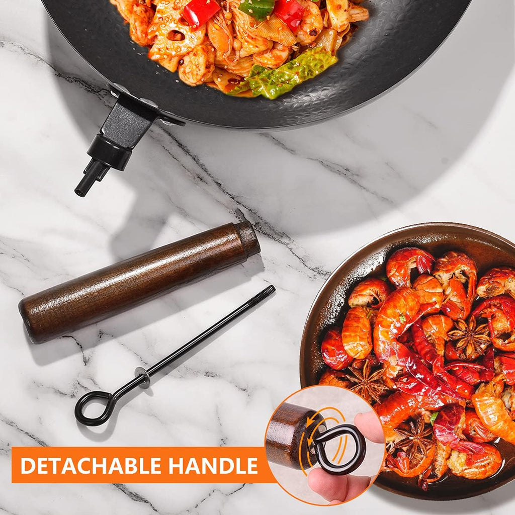 13 PCS Carbon Steel Wok Set with Wooden Lid & Utensils I222551
