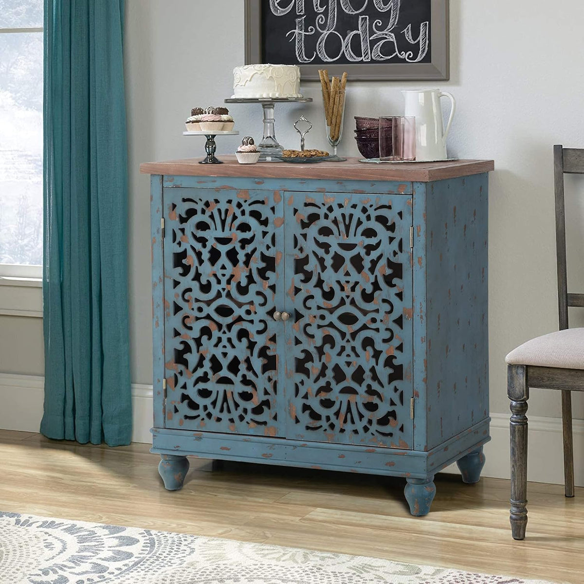 White 2 Door Distressed Accent Cabinet O864