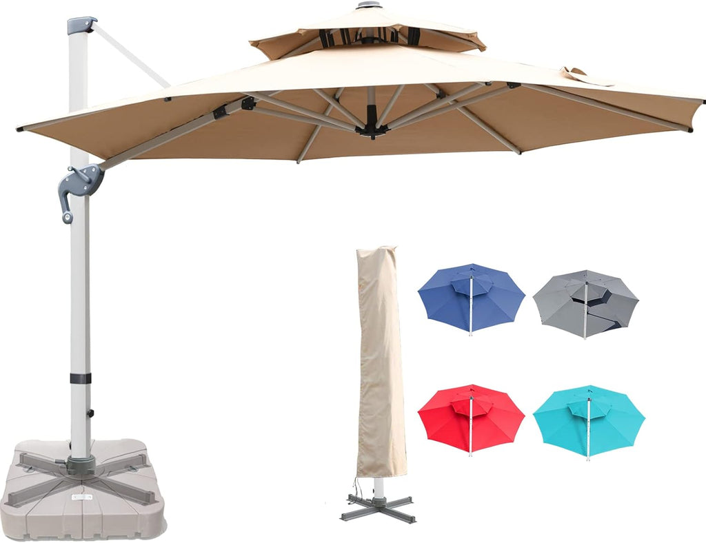 10 x 10 FT Square Cantilever Umbrella with Cross Base and Cover B652