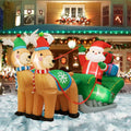 6.9ft Long Christmas Inflatable LED Lighted Santa on Green Sleigh with Reindeers and Gift Boxes Blow up Outdoor Yard Decoration B8555