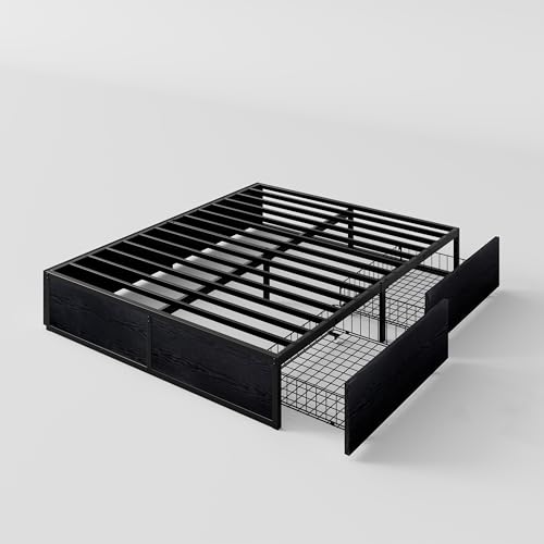 Black Queen Platform Bed Frame with 2 Storage Drawers H69568