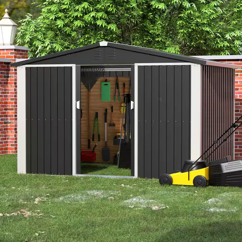 Black Metal Outdoor Storage Shed with Air Vents W5471