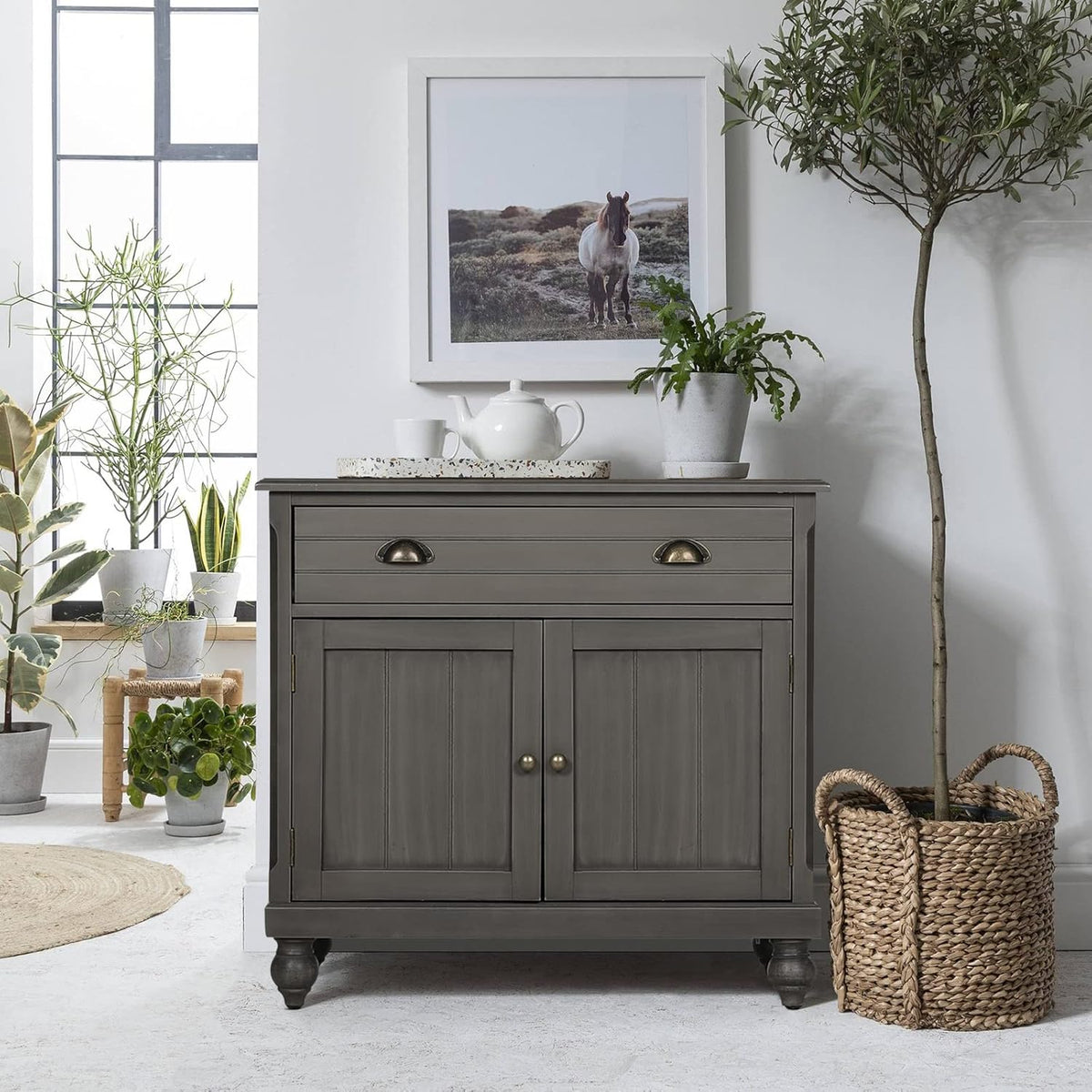 White 2 Door Distressed Accent Cabinet O864