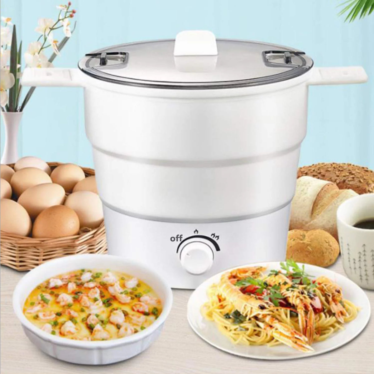 Portable Mini Electric Cooker Foldable Silicone Kettle Steamer Q475594