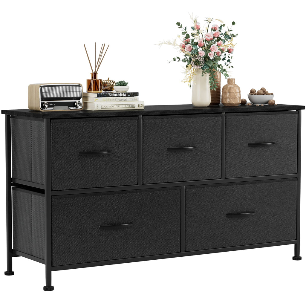 Black 5 Drawer Fabric Dresser B41251