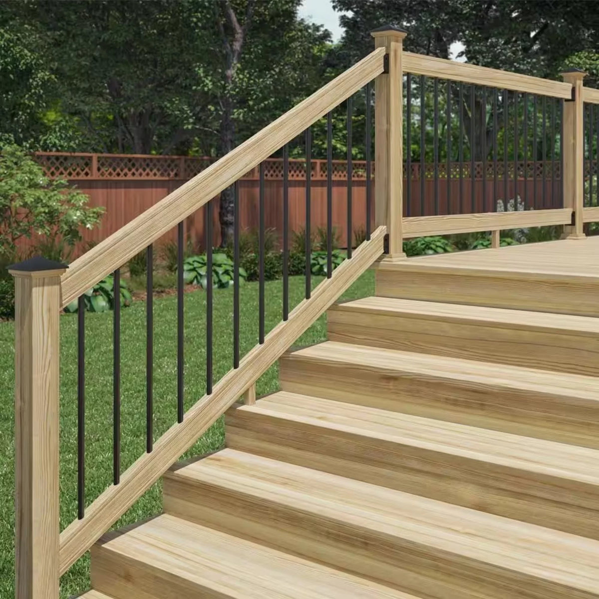 6 Ft. Pressure-Treated Wood Stair Rail Kit with Aluminum Round Balusters K38433