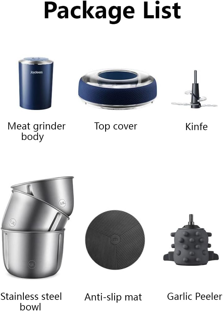 Electric Food Processor Meat Grinder with 3 Stainless Steel Bowls Blue P115
