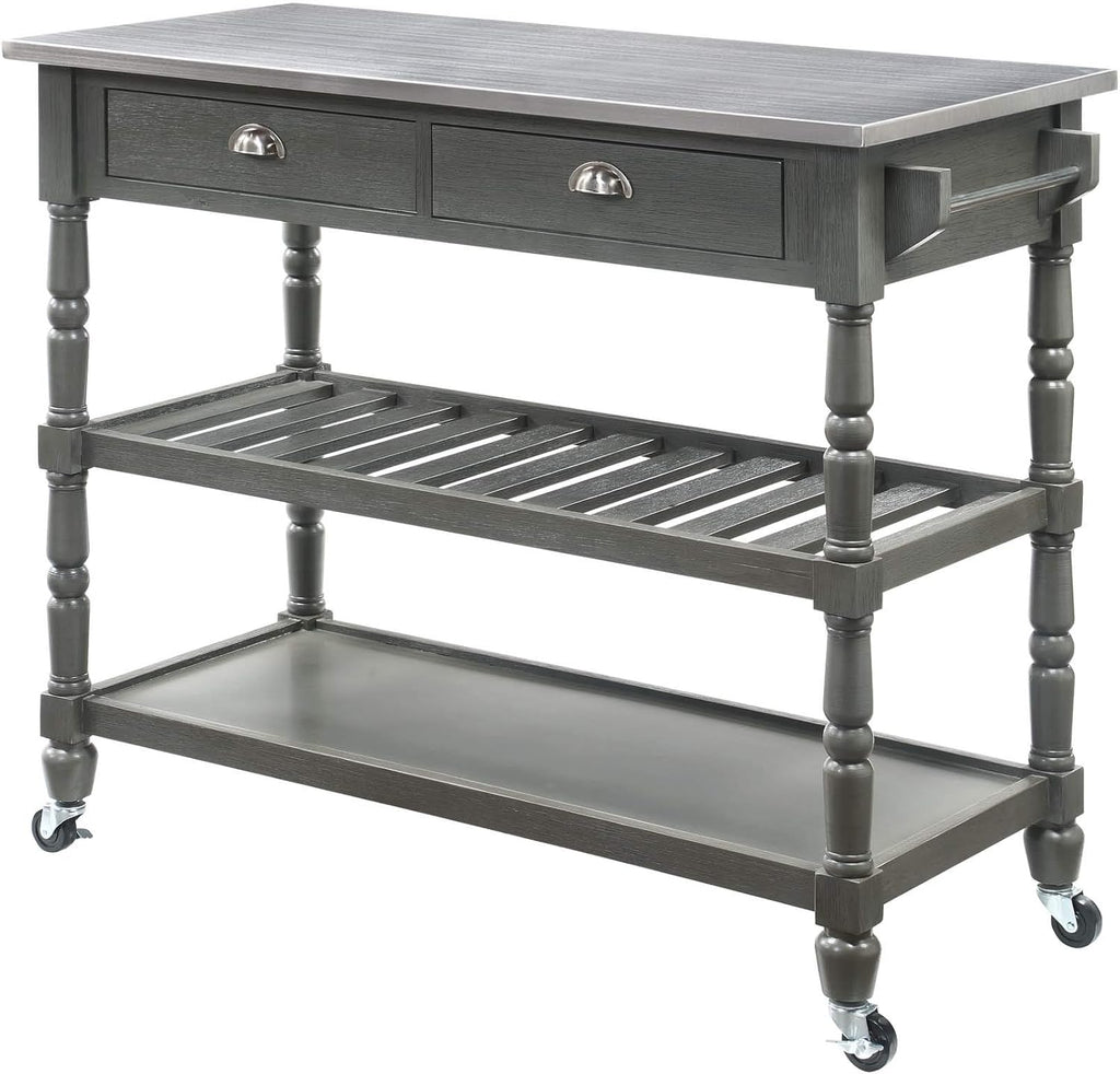 White 3-Tier Stainless Steel Kitchen Cart with Drawers A992761