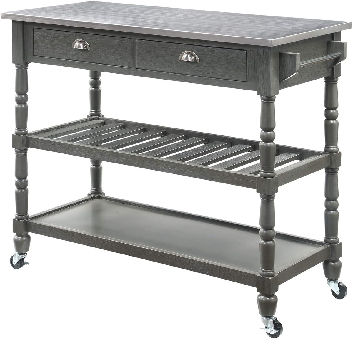 White 3-Tier Stainless Steel Kitchen Cart with Drawers A992761