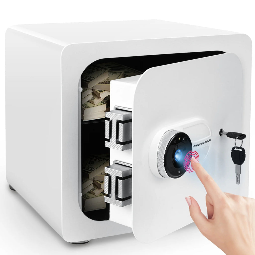 1.8 Cub White Safe Box with Fingerprint and Removable Shelf A18011