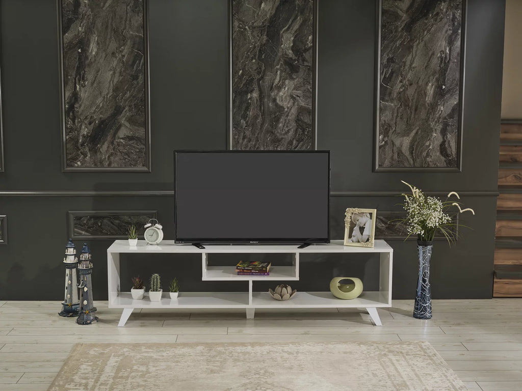 White Wood Tv Stand with Shelf C2055