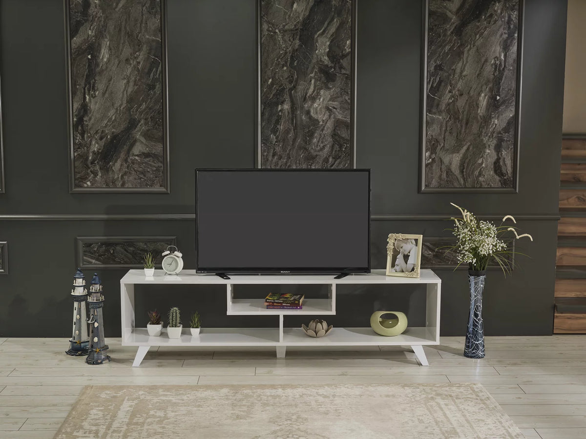 White Wood Tv Stand with Shelf C2055