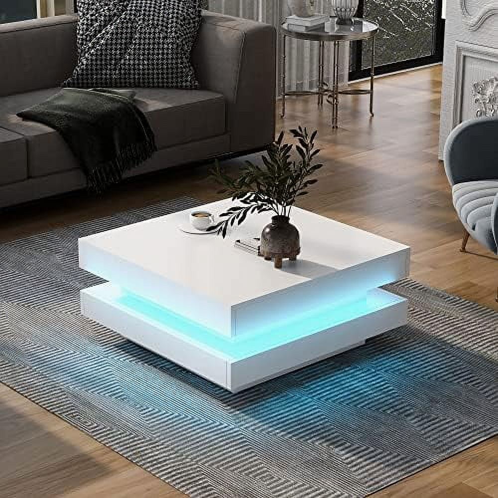 High Gloss 2-Tier Square Coffee Table with LED Lights H470744
