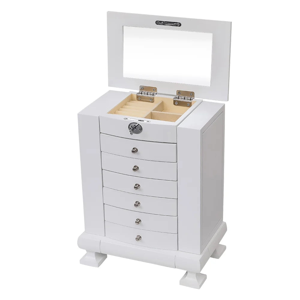 White Wooden 7 Layers Jewelry Box with Lock X768