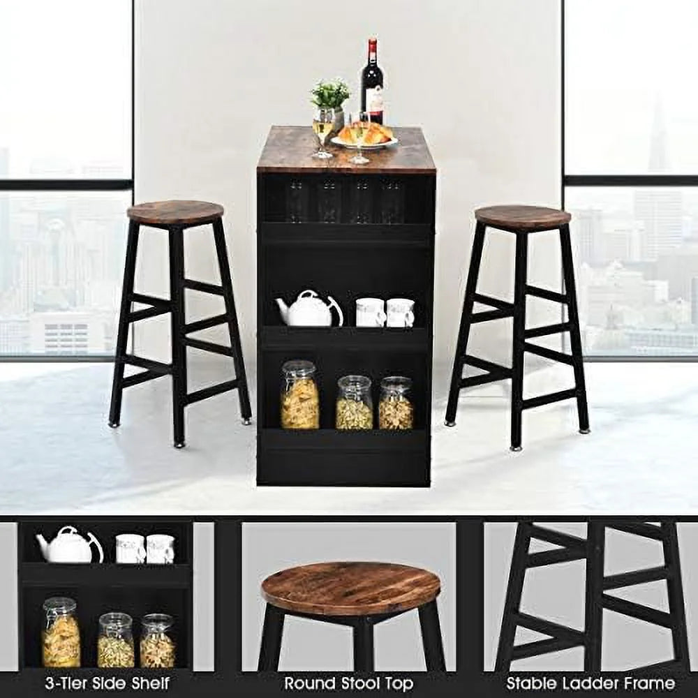 3 Piece Wooden Counter Height Pub Dining Set with 2 Stools J7260