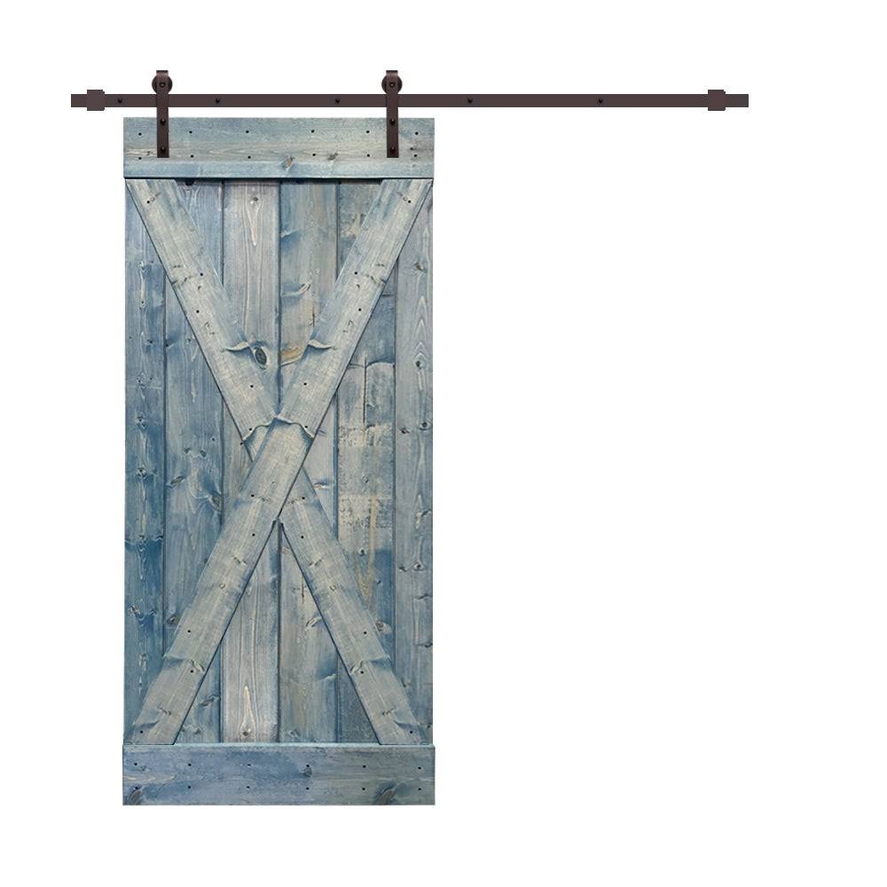 Weather Oak Stained Wood Interior Sliding Barn Door with Hardware Kit V2242