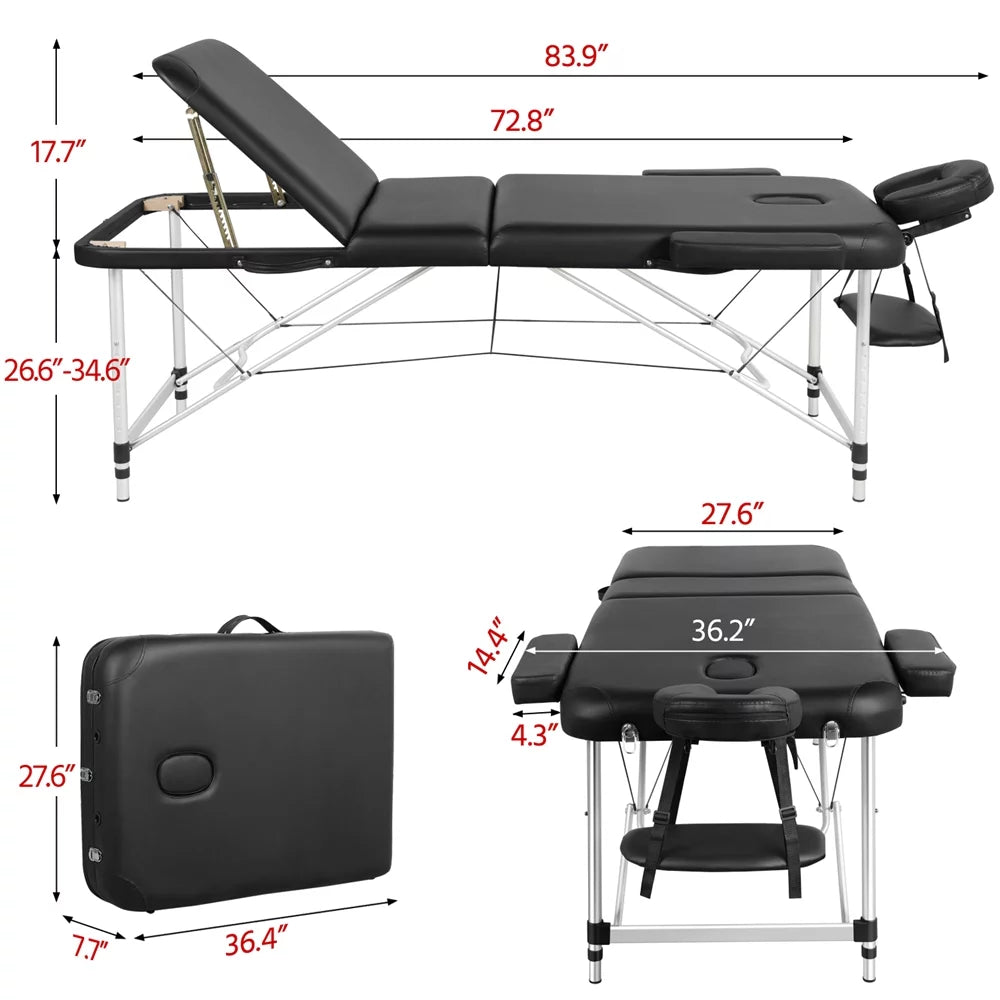 27.6'' Wide Adjustable 3 Fold Aluminum Massage Table P6271
