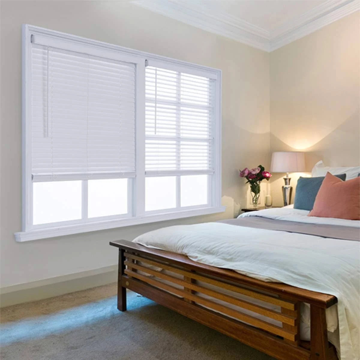 2in. Cordless Faux Wood Blinds White D5016