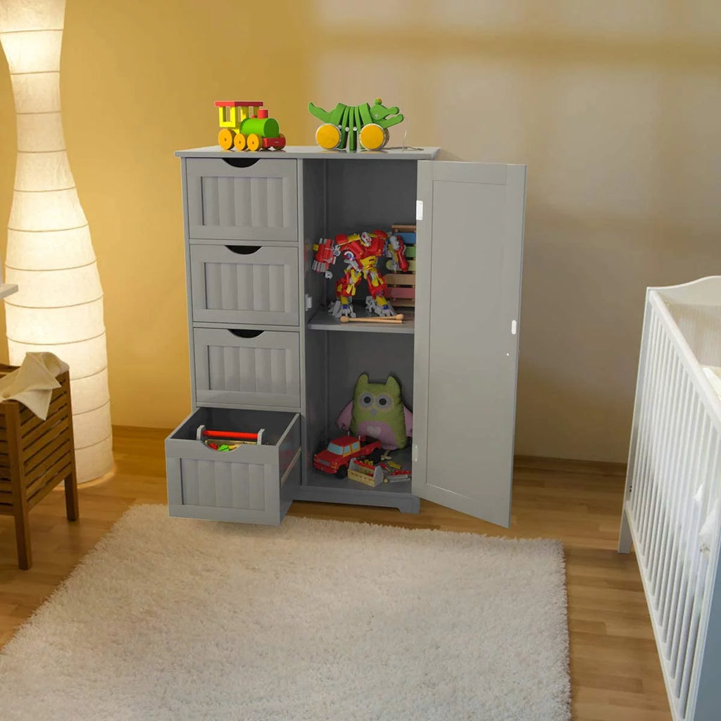 Gray Floor Cabinet with 4 Drawers & 1 Cupboard N41571