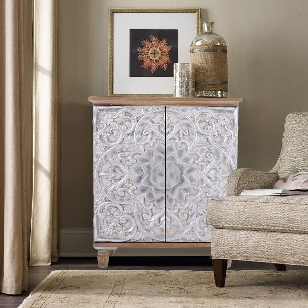 White 2 Door Distressed Accent Cabinet O864