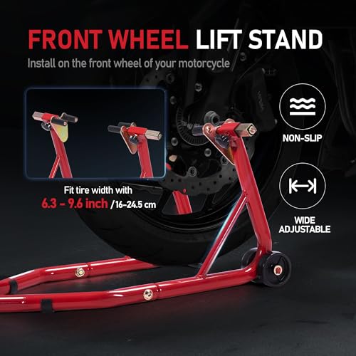 Motorcycle Front and Rear Wheel Lift Paddock Stand with 4 Caster Wheels Black S95956