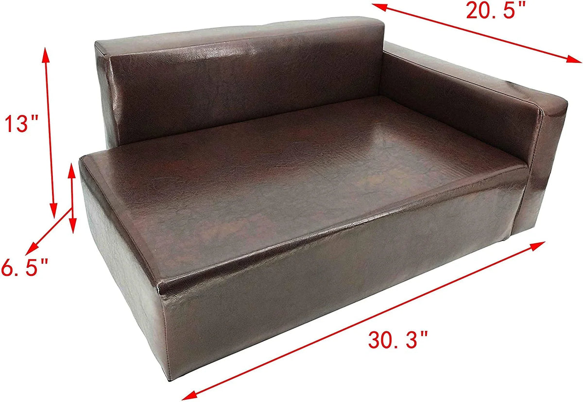 Brown Synthetic Leather Dog Sofa Bed R105