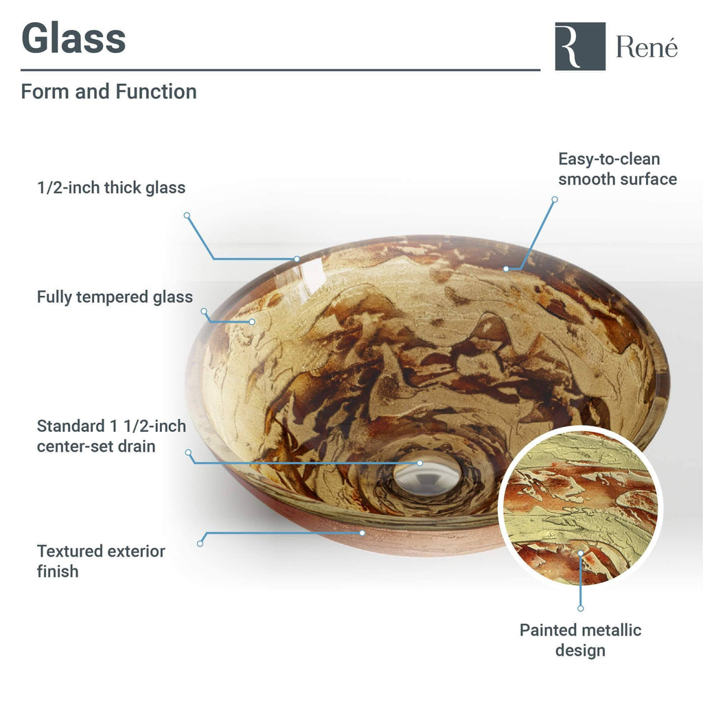 Glass Vessel Sink with Faucet, Sink Ring, and Pop-Up Drain L8464