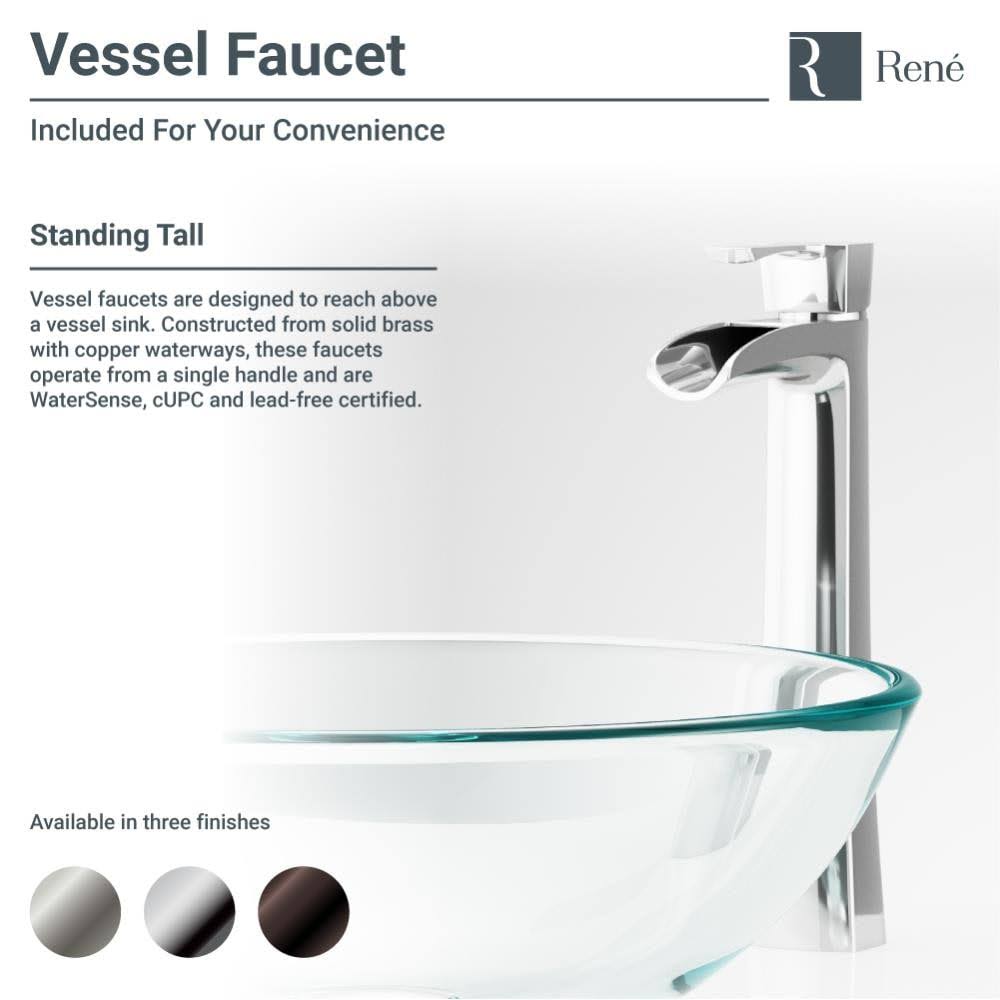 Glass Vessel Sink with Faucet, Sink Ring, and Pop-Up Drain L8464