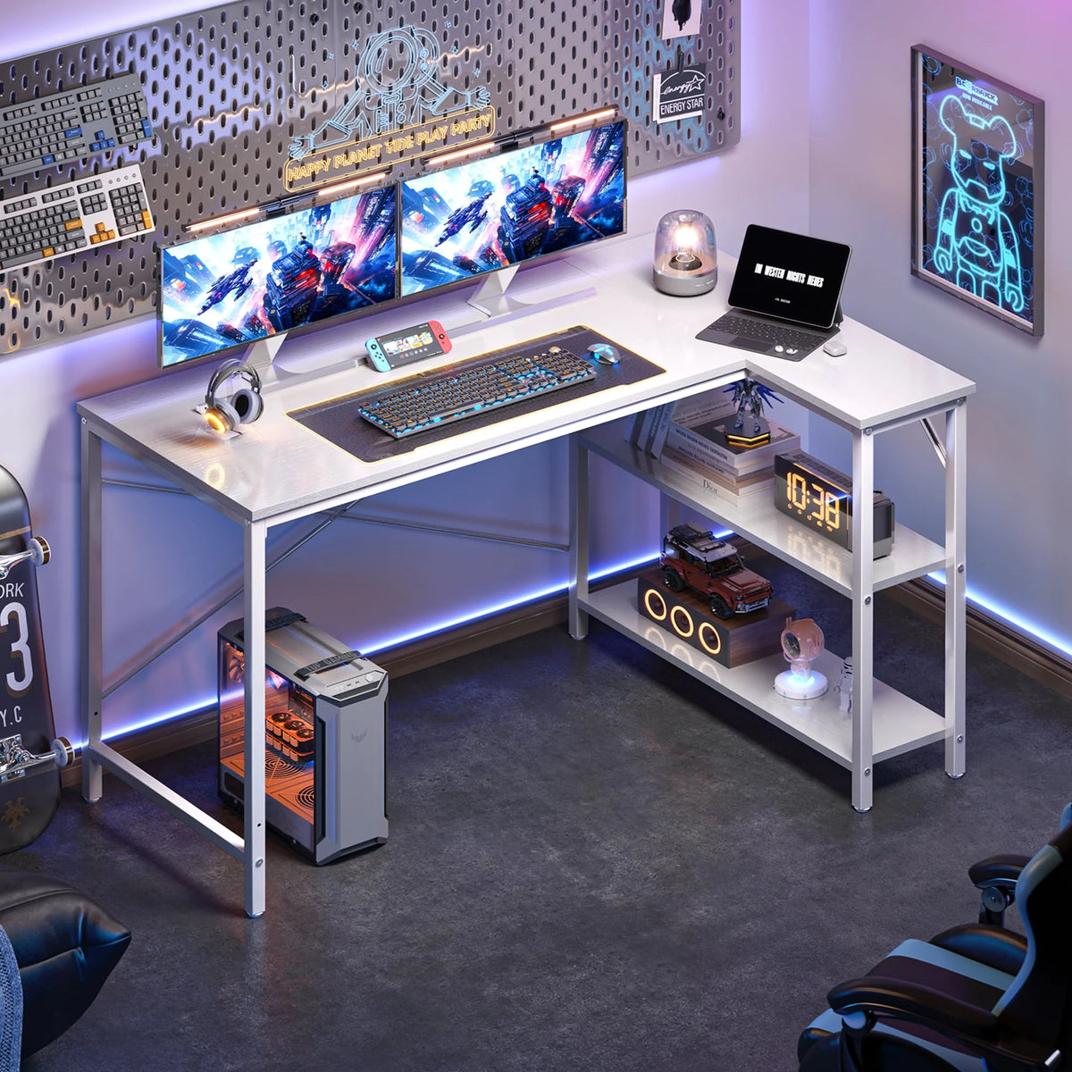 39 inch L-Shaped Desk with Reversible Storage Shelves Metal Frame P70117