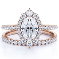 Vintage Oval Cut Real Diamond Pave Wedding Ring Set in 10k Rose Gold L798