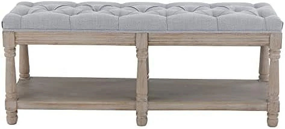 Gray Tufted Wood Entryway Bench U782626