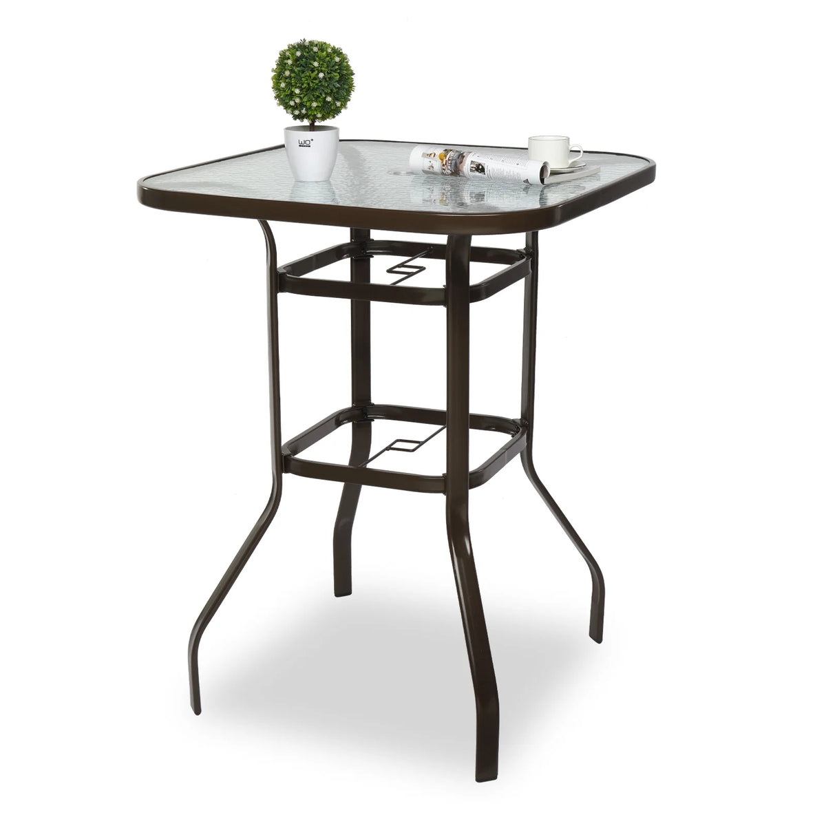 31 Inch Square Outdoor Bar Height Bistro Table with Tempered Glass Tabletop Y6328
