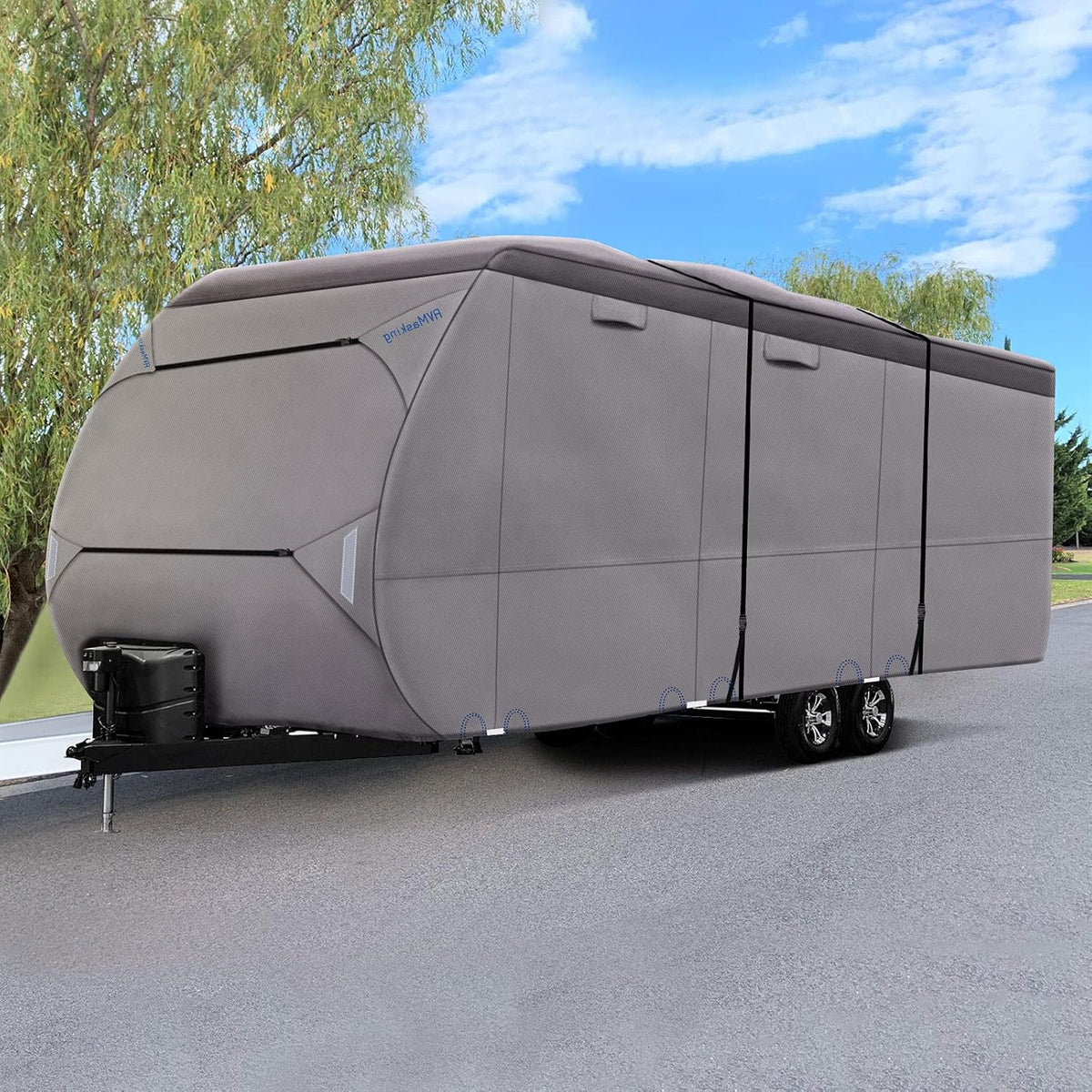Upgraded Waterproof 500D Travel Trailer Cover with 4 Tire Covers, Tongue Jack Cover G934555