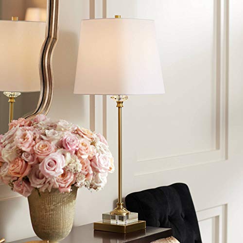 29 1/2" Tall Skinny Buffet Traditional Glam End Table Lamps Set of 2 Gold Clear Crystal Metal L28880