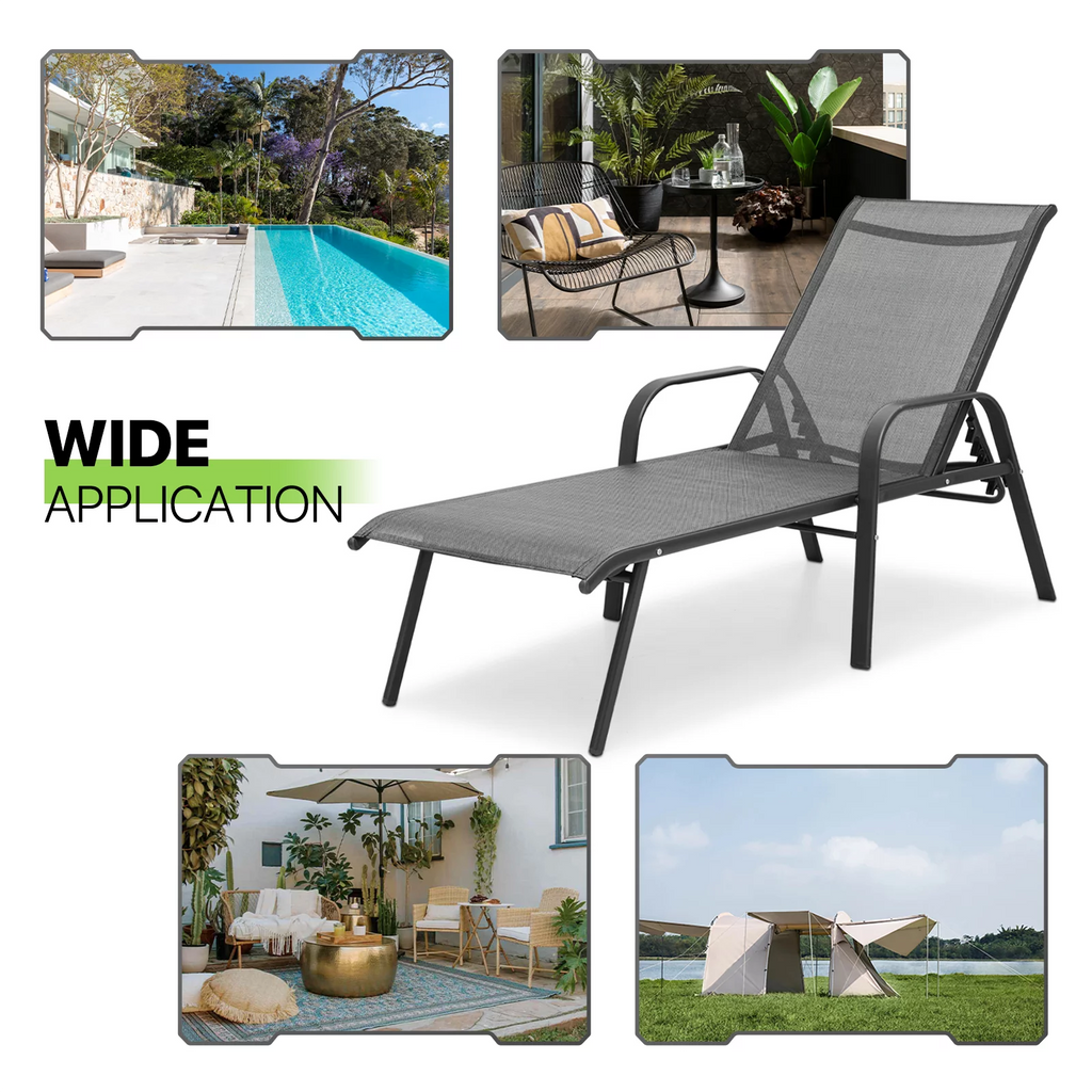 Set of 2 Grey Patio Lounge Chairs with Adjustable Backrest Y328600