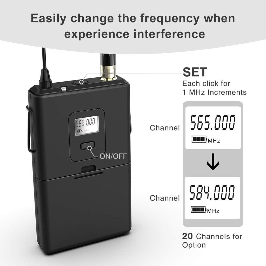 Wireless Microphone System with Headset and Lavalier Lapel Mics H617