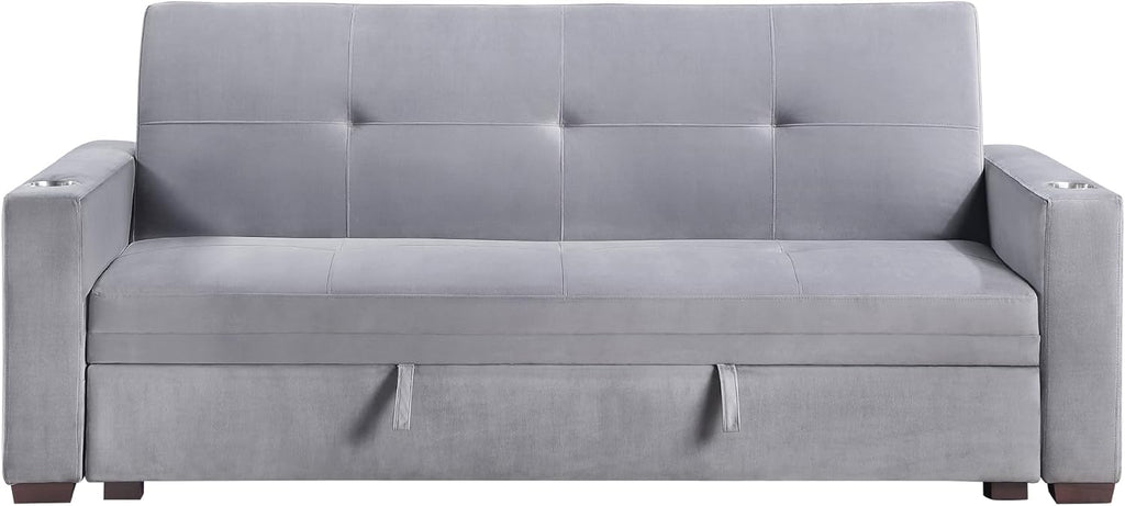 Grey Velvet Futon Sofa Bed with Storage F57526