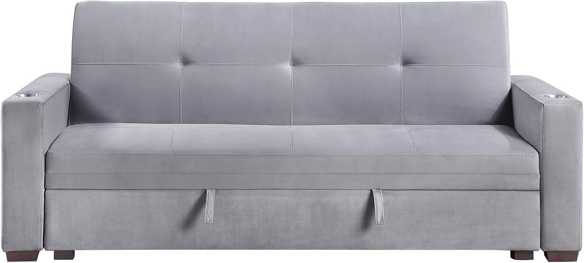 Grey Velvet Futon Sofa Bed with Storage F57526