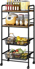 Black 4-Tier Rolling Kitchen Cart with 2 Basket Drawers K191