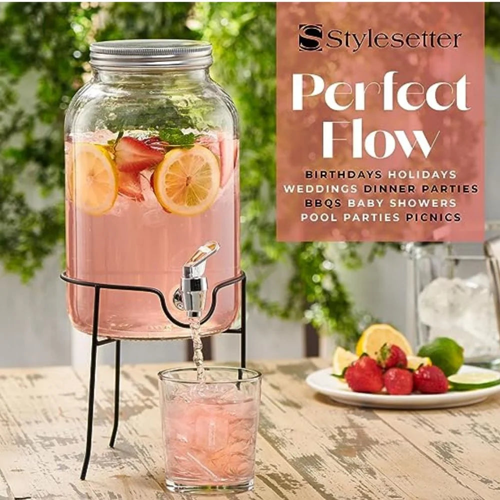 Clear Glass Beverage Dispenser with Spigot and Stand 1 Gallon A11518
