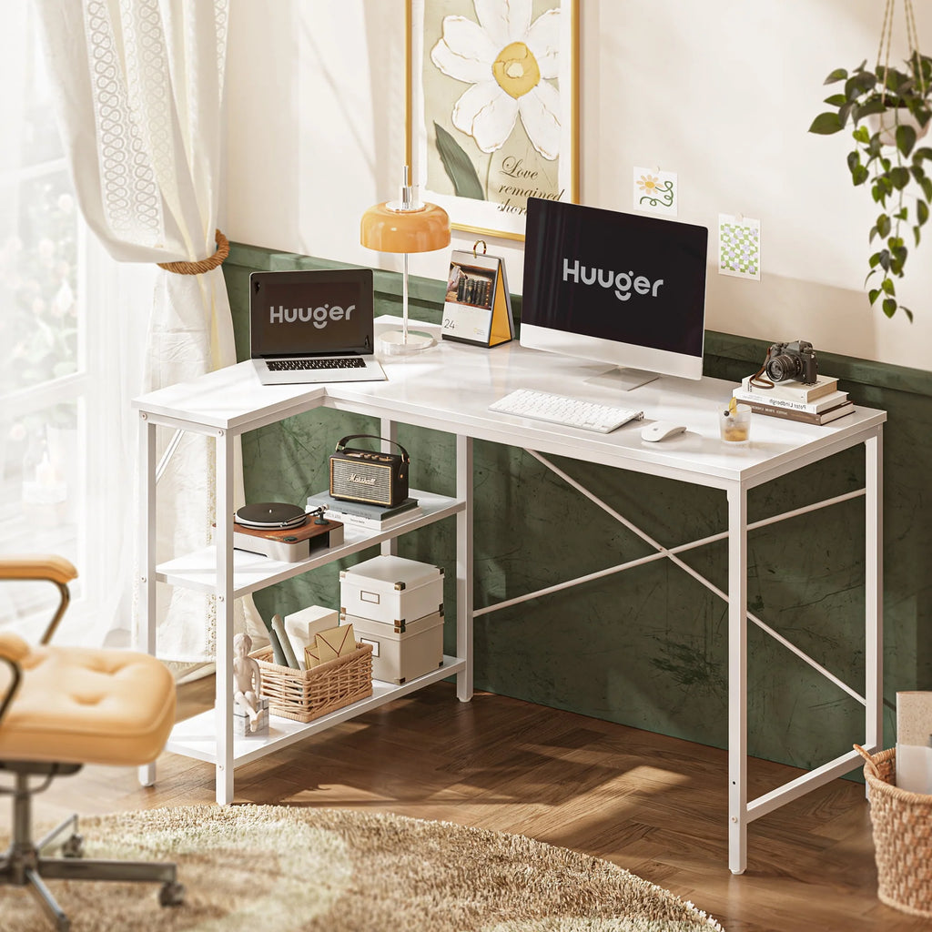 39 inch L-Shaped Desk with Reversible Storage Shelves Metal Frame P70117