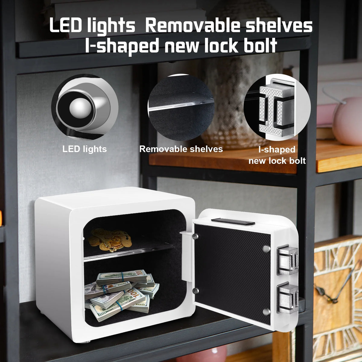 1.8 Cub White Safe Box with Fingerprint and Removable Shelf A18011