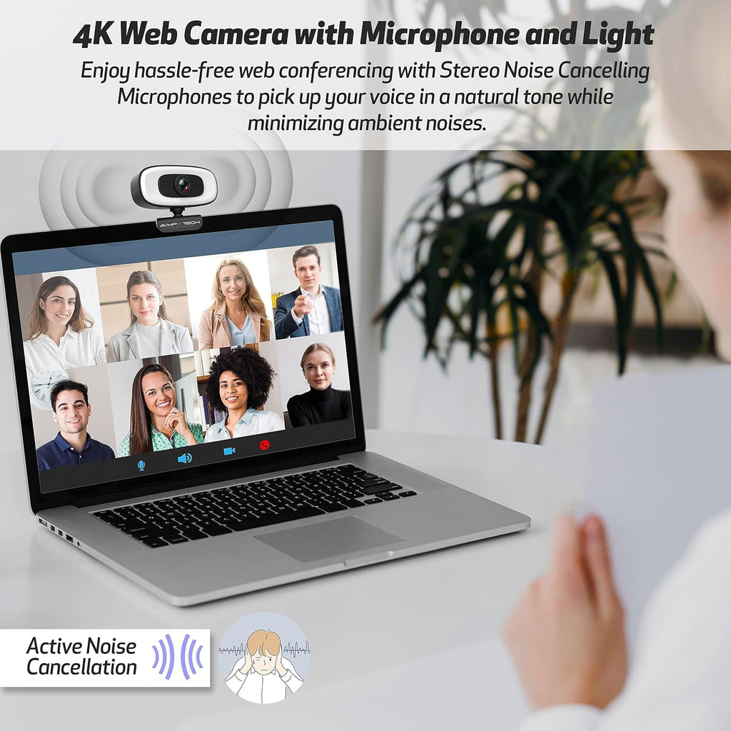 4K Webcam with Ring Light Ultra HD 8MP Autofocus USB Web Cam Stereo Microphone Q527