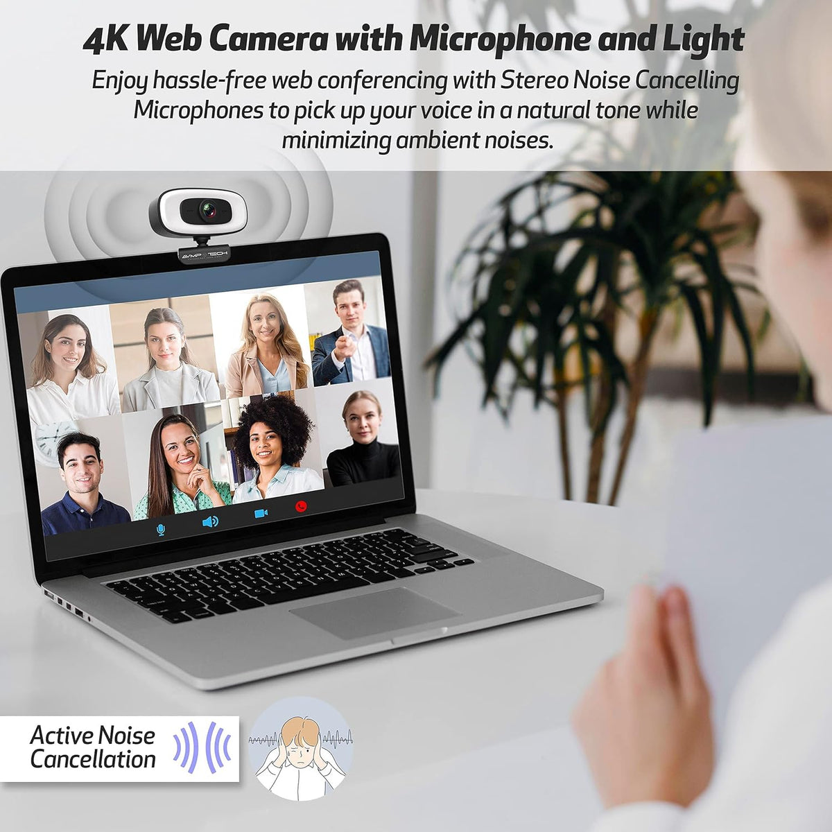 4K Webcam with Ring Light Ultra HD 8MP Autofocus USB Web Cam Stereo Microphone Q527