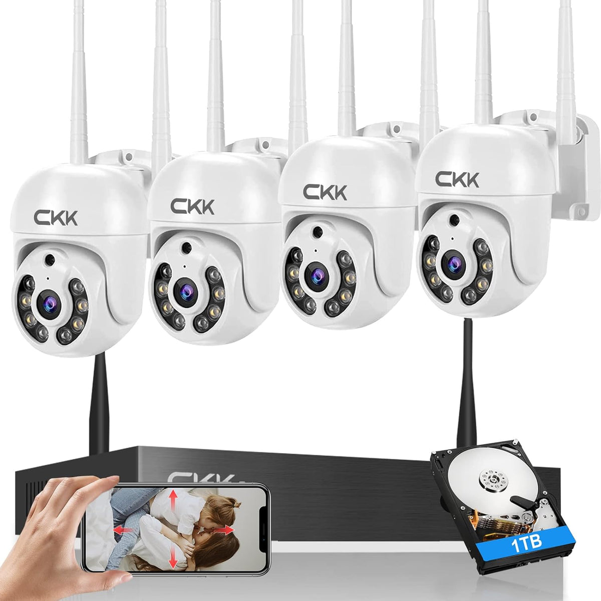 Wireless Security Camera System with 1TB HDD, Dome PTZ Cameras and Bullet Cameras, 8 Channel WiFi Surveillance NVR System with Floodlights & Siren Alarm, 2 Way Audio S523290