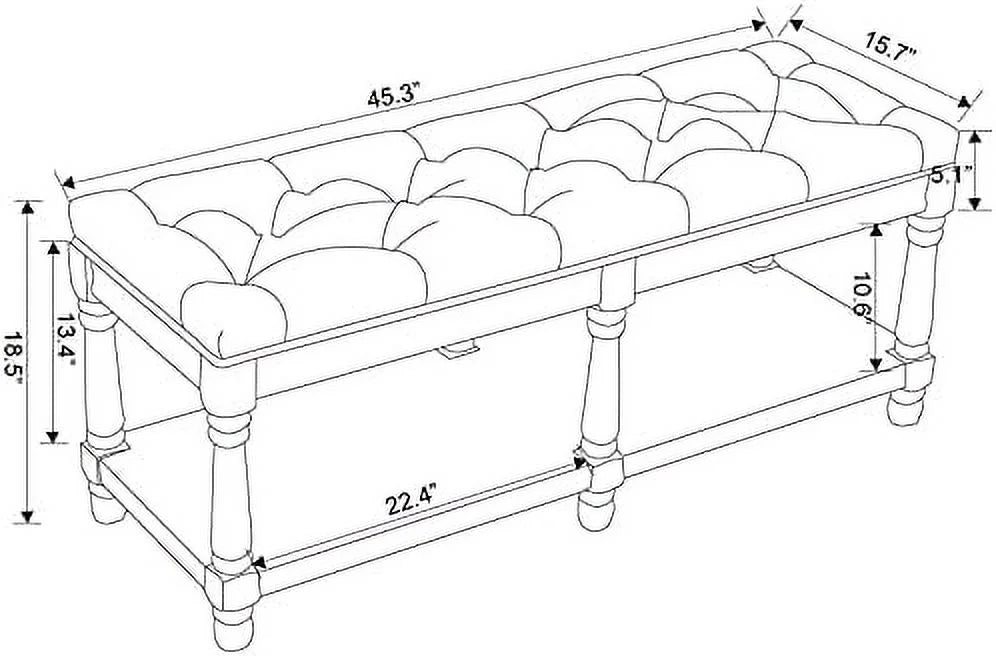 Gray Tufted Wood Entryway Bench U782626