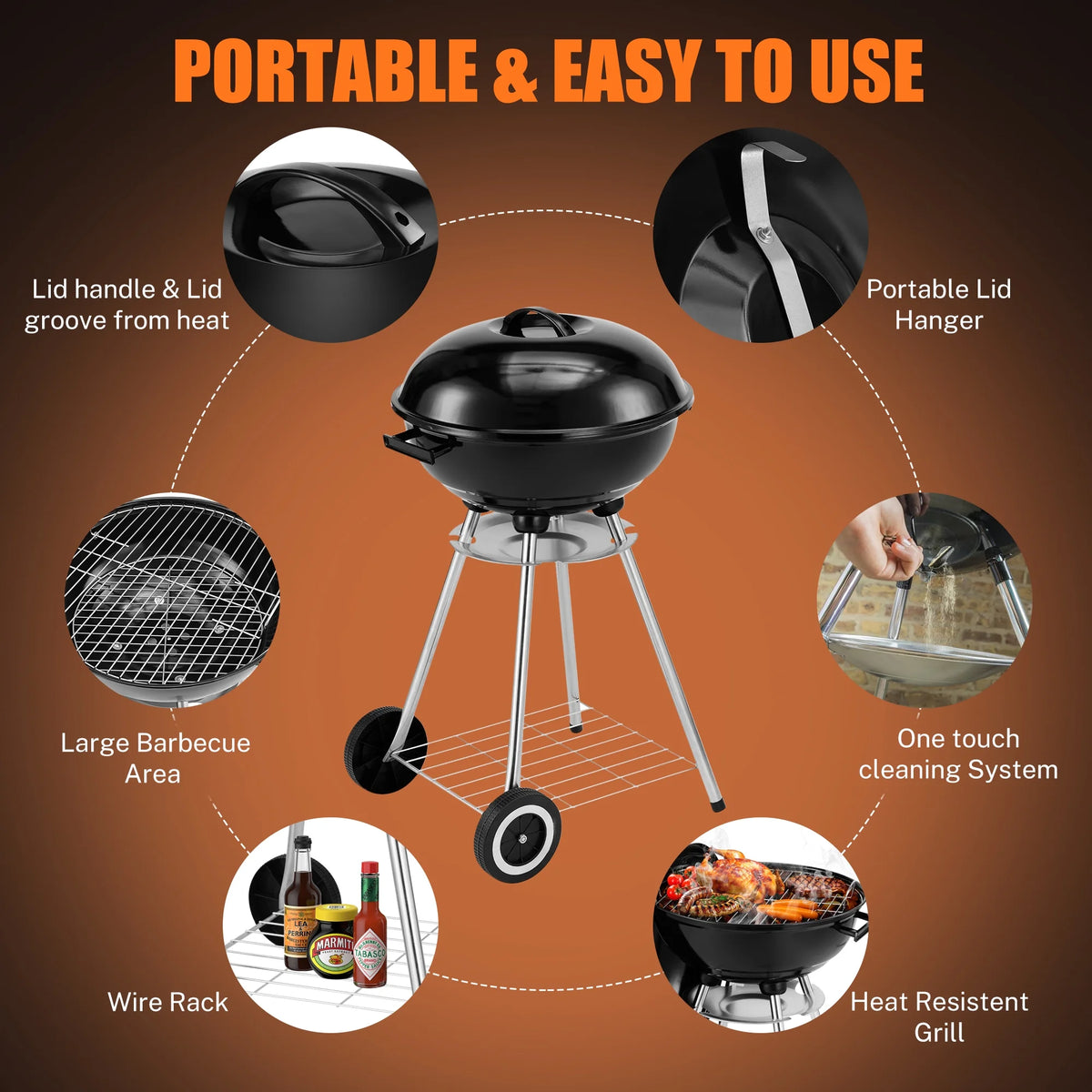 18 Inch Portable Charcoal Grill with Wheels M738910