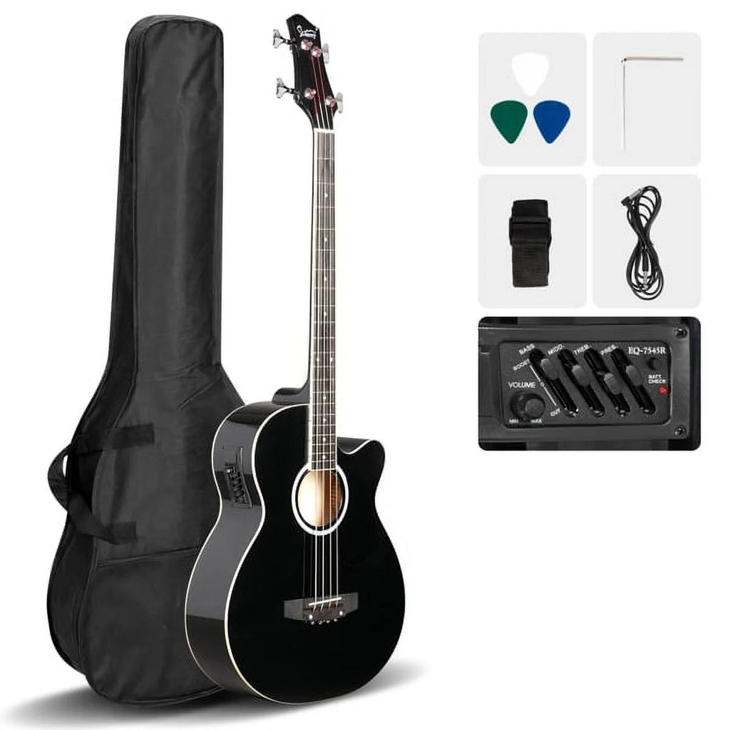 4 String Black Electric Acoustic Bass Guitar F16324